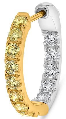 .90CT WHITE & FANCY YELLOW DIAMOND 14KT 2 TONE GOLD 3D INSIDE OUT HOOP EARRINGS