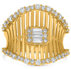 LARGE .90CT DIAMOND 14K YELLOW GOLD ROUND & BAGUETTE MULTI BAR V SHAPE FUN RING