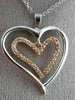 ESTATE .05CT DIAMOND 14K WHITE & ROSE GOLD 3D DOUBLE HEART LOVE FLOATING PENDANT