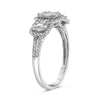 .58CT DIAMOND 14KT WHITE GOLD ROUND & BAGUETTE SQUARE PAST PRESENT FUTURE RING