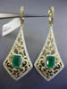 ESTATE LARGE 3.15CT DIAMOND EMERALD 14KT TWO TONE GOLD FILIGREE HANGING EARRINGS