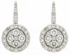 1.0CT DIAMOND 14KT WHITE GOLD ROUND PAVE FLOWER HALO LEVERBACK HANGING EARRINGS