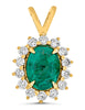 1.43CT DIAMOND & AAA EMERALD 14KT YELLOW GOLD 3D OVAL FLOWER FLOATING PENDANT