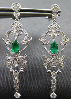 ESTATE .90CT DIAMOND & AAA EMERALD 18KT WHITE GOLD FILIGREE CHANDELIER EARRINGS