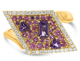 LARGE 1.17CT DIAMOND & AAA AMETHYST & PINK SAPPHIRE 14K YELLOW GOLD 3D LOVE RING