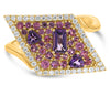 LARGE 1.17CT DIAMOND & AAA AMETHYST & PINK SAPPHIRE 14K YELLOW GOLD 3D LOVE RING