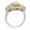 ESTATE LARGE 3.14CT WHITE & FANCY CANARY DIAMOND 18K 2 TONE GOLD ENGAGEMENT RING