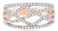 .51CT DIAMOND 14KT ROSE GOLD 3D MULTI ROW CRISS CROSS WOVEN ANNIVERSARY RING