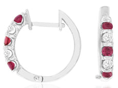 .60CT DIAMOND & AAA RUBY 14KT WHITE GOLD 3D 5 STONE HUGGIE HOOP HANGING EARRINGS