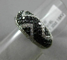 ESTATE 1.30CT WHITE & BLACK DIAMOND 18KT WHITE GOLD 3D ZIG ZAG WAVE WEDDING RING