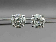 ESTATE 1.40CT ROUND DIAMOND 14K WHITE GOLD 4 PRONG SCREW BACK EARRINGS 5mm #2239
