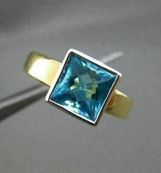 ESTATE WIDE 2.0CT AAA EXTRA FACET BLUE TOPAZ 14K TWO TONE GOLD SQUARE RING #1018