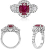 ESTATE 4.0CT DIAMOND & AAA RUBY PLATINUM OVAL ROUND & PEAR SHAPE ENGAGEMENT RING