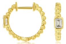.31CT DIAMOND 14K YELLOW GOLD EMERALD CUT SOLITAIRE HUGGIE HOOP HANGING EARRINGS