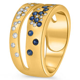 WIDE .54CT DIAMOND & AAA SAPPHIRE 14KT YELLOW GOLD ROUND DOUBLE BAND ETOILE RING