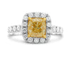 ESTATE LARGE 2.82CT WHITE & FANCY YELLOW DIAMOND 18K 2 TONE GOLD ENGAGEMENT RING