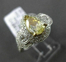 ESTATE 1.64CT FANCY YELLOW DIAMOND 18K TWO TONE GOLD DOUBLE HALO ENGAGEMENT RING