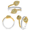 LARGE 1.54CT WHITE & FANCY YELLOW DIAMOND 14K 2 TONE GOLD PEAR SHAPE FLORAL RING