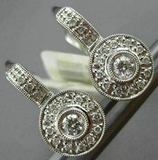 ESTATE .40CT DIAMOND 14KT WHITE GOLD ROUND MILGRAIN LEVERBACK HANGING EARRINGS