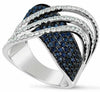 LARGE 1.70CT DIAMOND & AAA SAPPHIRE 18K WHITE GOLD 3D MULTI ROW ANNIVERSARY RING
