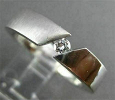 ESTATE WIDE .10CT DIAMOND 14KT WHITE GOLD 3D TENSION SOLITAIRE MEN RING  #14345