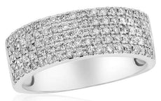 WIDE .75CT DIAMOND 18KT WHITE GOLD MULTI ROW PAVE SEMI ETERNITY ANNIVERSARY RING