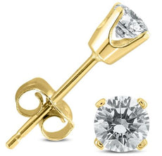 .60CT DIAMOND 14KT YELLOW GOLD 3D CLASSIC ROUND SOLITAIRE 4 PRONG STUD EARRINGS