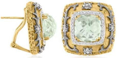 LARGE 9.52CT DIAMOND & AAA GREEN AMETHYST 14KT YELLOW GOLD 3D FILIGREE EARRINGS