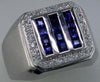 LARGE 1.30CT DIAMOND & AAA SAPPHIRE 14KT WHITE GOLD 3D PRINCESS SQUARE MENS RING