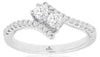 ESTATE .50CT DIAMOND 14KT WHITE GOLD 3D ROUND TWO STONE CRISS CROSS LOVE RING