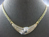 LARGE & LONG 1.26CT DIAMOND 14K 2 TONE GOLD 3D ROUND & BAGUETTE V SHAPE NECKLACE
