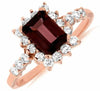 ESTATE 1.85CT DIAMOND & AAA RHODOLITE 14KT ROSE GOLD EMERALD CUT ENGAGEMENT RING