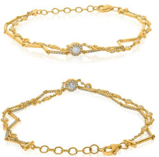 .49CT DIAMOND 14K YELLOW GOLD 3D ROUND BY THE YARD DOUBLE STRAND TENNIS BRACELET
