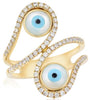 ESTATE .52CT DIAMOND 14KT YELLOW GOLD DOUBLE EVIL EYE CRISS CROSS LUCKY FUN RING