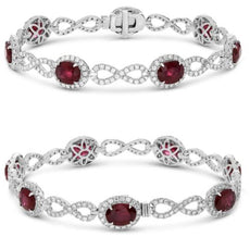 13.27CT DIAMOND & AAA RUBY 18K WHITE GOLD 3D OVAL & ROUND INFINITY LOVE BRACELET