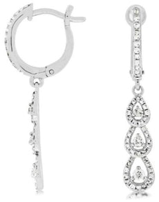 .61CT DIAMOND 14K WHITE GOLD ROUND GRADUATING JOURNEY TEAR DROP HANGING EARRINGS