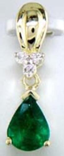1.07CT DIAMOND & AAA EMERALD 14K YELLOW GOLD PEAR SHAPE & ROUND FLOATING PENDANT