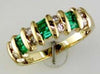.90CT DIAMOND & AAA EMERALD 14K YELLOW GOLD 3D ROUND & BAGUETTE ANNIVERSARY RING