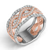 LARGE .83CT DIAMOND 14KT WHITE & ROSE GOLD 3D CLASSIC MULTI ROW ETOILE FUN RING