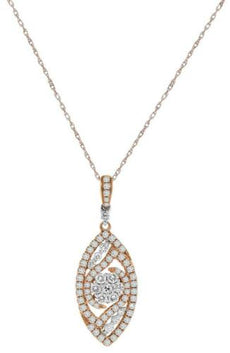 .76CT DIAMOND 18kT WHITE & ROSE GOLD FLOWER MARQUISE SHAPE LOVE FLOATING PENDANT