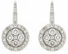 1.0CT DIAMOND 14KT WHITE GOLD ROUND PAVE FLOWER HALO LEVERBACK HANGING EARRINGS