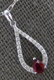 .28CT DIAMOND & AAA RUBY 14KT WHITE GOLD 3D PEAR SHAPE & ROUND FLOATING PENDANT