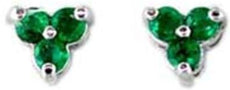 ESTATE .50CT AAA EMERALD 14KT WHITE GOLD 3D ROUND 3 STONE FLOWER STUD EARRINGS