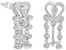 .20CT DIAMOND 14KT WHITE GOLD 3D ROUND HEART SHAPE FILIGREE FUN HANGING EARRINGS