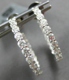 ESTATE 1.70CT DIAMOND 18K WHITE GOLD 3D CLASSIC INSIDE OUT HOOP HANGING EARRINGS