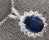ESTATE LARGE 3.23CT DIAMOND & AAA SAPPHIRE 14K WHITE GOLD 3D OVAL FLOWER PENDANT