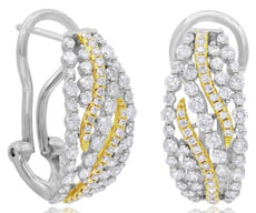 1.40CT DIAMOND 18KT 2 TONE GOLD 3D ROUND MULTI ROW CLIP ON FUN HANGING EARRINGS
