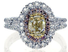 1.63CT WHITE PINK & FANCY YELLOW DIAMOND 18KT TRI COLOR GOLD 3D ENGAGEMENT RING