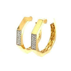 ESTATE .71CT DIAMOND 18KT 2 TONE GOLD 3D CLASSIC OCTAGON HOOP HANGING EARRINGS
