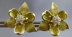 ANTIQUE LARGE .45CT DIAMOND 18KT YELLOW GOLD FLOWER CLIP ON FUN EARRINGS #28050